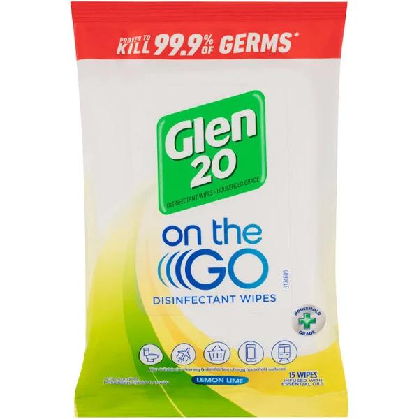 Glen 20 On The Go Disinfectant Wipes Lemon Lime 15 Wipes