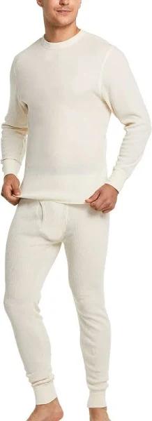 CQR Men's Waffle Underwear Thermal Long Johns Stretchy Crew Neck Set of Top & Bottom, Waffle Bottom