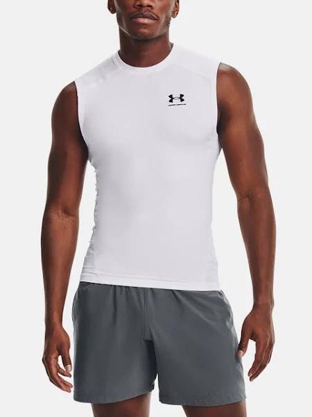 Under Armour HeatGear Compression Sleeveless T-Shirt White Black - 3XL