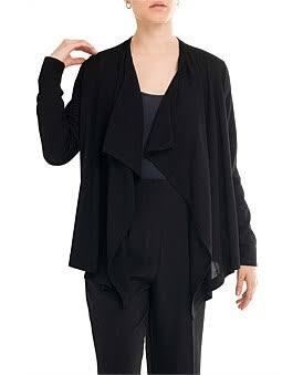 David Jones Merino Waterfall Cardigan in Black, Size Small