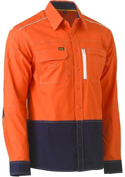 Bisley Flex and Move Hi Vis Utility Shirt (BS6177) Orange/Navy / XS