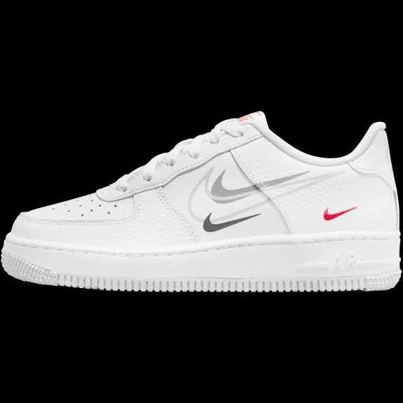 Nike Kids Air Force 1 Low GS Multi-Swoosh Shoes - Size 5.5Y - White/particle Grey/Photon Dus