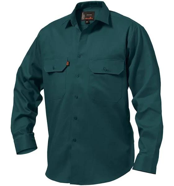 King Gee Long Sleeve Open Front Drill Shirt Green / S