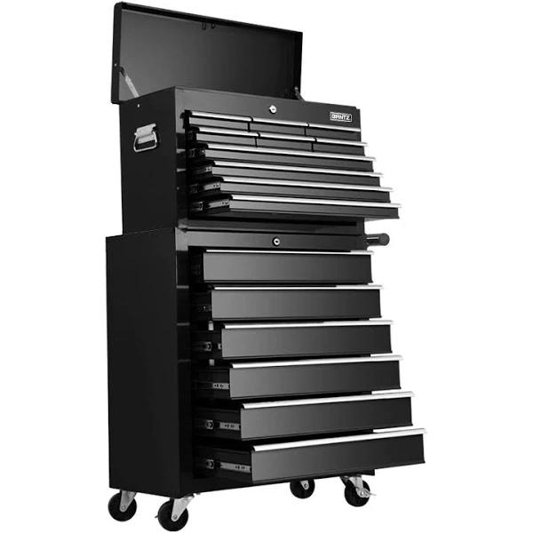 Tool Box Chest Trolley Cabinet Cart Garage Toolbox 16 Drawers Giantz Black