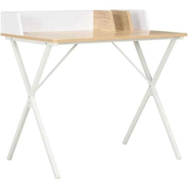 vidaXL Desk White and Natural 80x50x84 cm