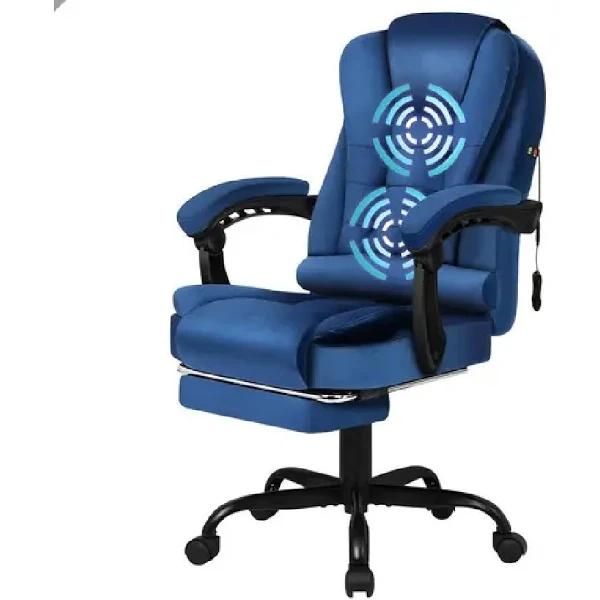 ALFORDSON Massage Office Chair Velvet Footrest Executive Gaming Racing Seat Blue