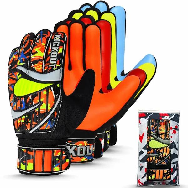 Kickout Premium Soccer Goalie Gloves | Funky Goalkeeper Gloves with 3mm Latex For Super Grip & Protection | Adults, Kids, Boys Glove For Football