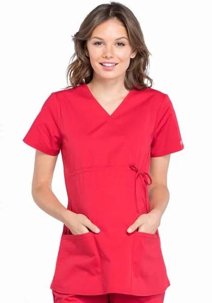 Cherokee Ww685 Maternity Mock Wrap Top 63% Polyester 34% Cotton 3% Spandex poplin, Price/Each - Red, M