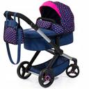 Xeo Compact Doll Pram - Dark Blue With Pink Heart Print