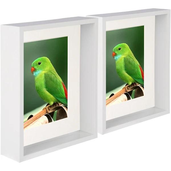 Nicola Spring 8" x 10" White 3D Deep Box Photo Frames - 5" x 7" Mount - Ivory - Pack of 2