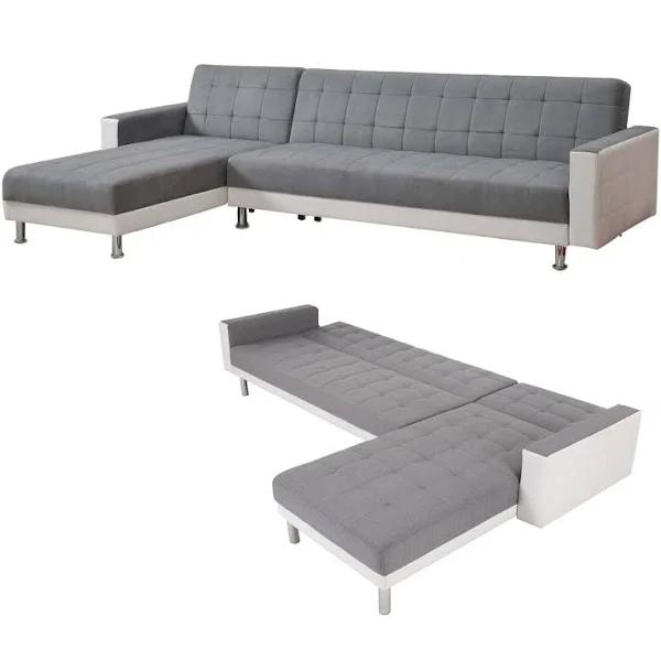 Foret 5 Seater Sofa Bed Modular Corner Lounge Recliner Chaise Couch Fabric Set - 4 Colours Grey&White