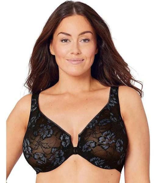 Glamorise Lacey T-Back Front-Closure Wonderwire Bra - Cappuccino 26D 9246 Plus Size Bra - AfterPay Available