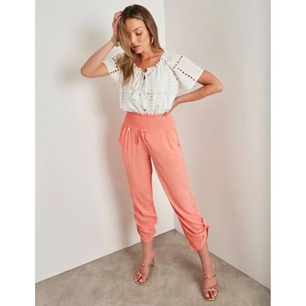 Rockmans Ankle Length Shirring Waist W Pull Up Leg Pants - Size 18 - Womens - Pink