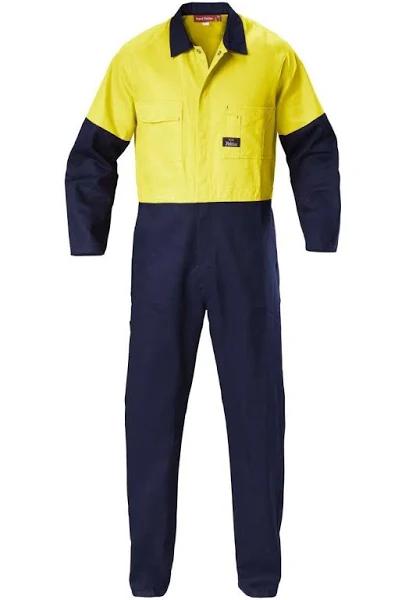 Y00270 Hard Yakka Hi-Vis 2-Tone Cotton Drill Coverall -yellow/navy-92s