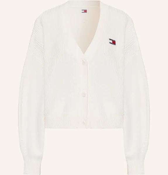 David Jones Tommy Jeans TJW Essential Badge Knit Cardigan in Ancient White, Size Medium