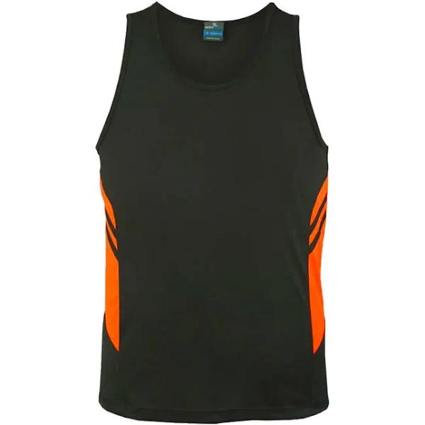 TALENT | Plain Mens Contrast Sports Singlet Slate+Neon Orange 5XL Plus Size