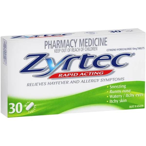 Zyrtec Rapid Acting Allergy Antihistamine & Hayfever Mini Tablets 30 Pack