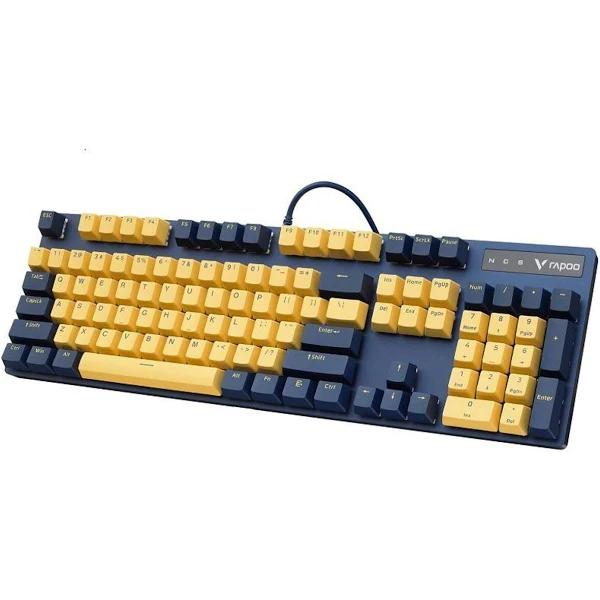 Rapoo V500 Pro Backlit Mechanical Gaming Keyboard - Spill Resistant, Metal Cover, Yellow Blue