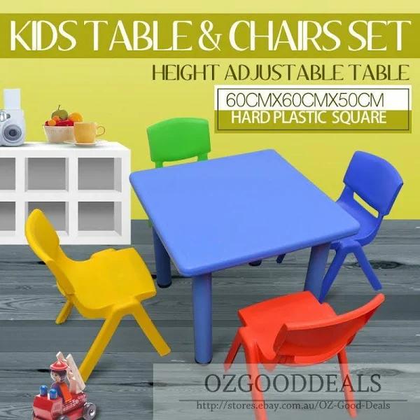 60cm Kids Square Toddler Activity Study Dining Playing Table Desk & 4