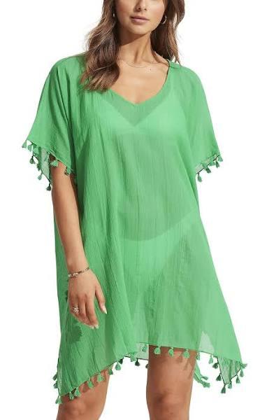 Seafolly Womens Green Amnesia Tassel-Trim Cotton Cover-Up 1 Size