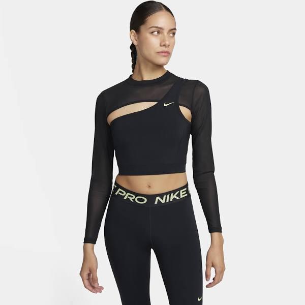 Nike Pro Womens Long Sleeve Cropped Top Black XS