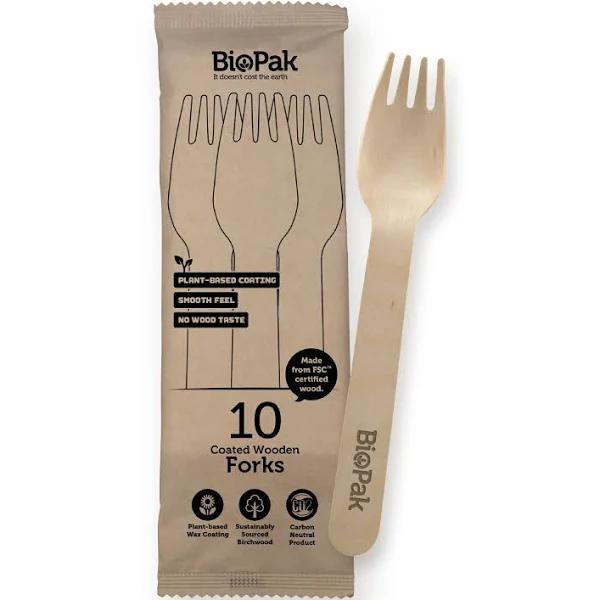 BioPak Wooden Forks 10 Pack