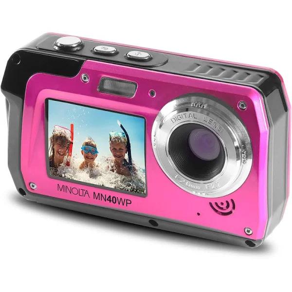 Minolta MN40WP Waterproof Dual-Screen Digital Camera (Pink) with 48MP Stills 2.7K QHD Video 3.0" Rear LCD Monitor