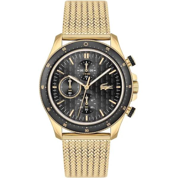 Lacoste Gold Steel Mesh Black Dial Fashion Chrono Men's Watch - 2011254