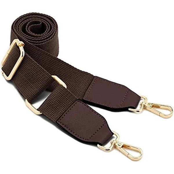 DEVPSISR Wide Shoulder Purse Strap Replacement Adjustable Belt Canvas Bag Crossbody Handbag, Leather buckle-Brown