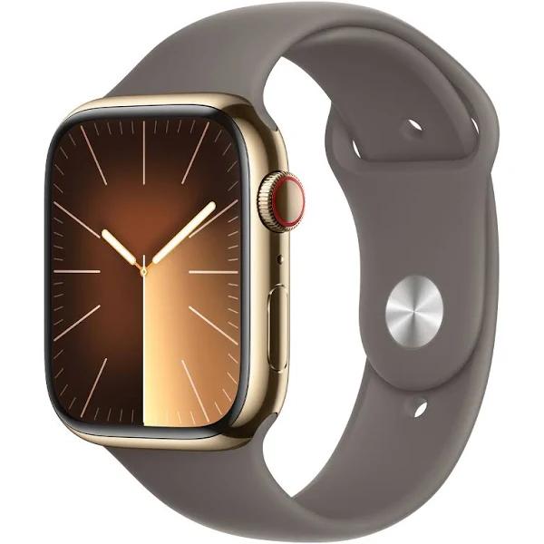 Apple Watch Series 9 45mm Gold Stainless Steel Case With Clay Sport Band - M/L - GPS + Cellular