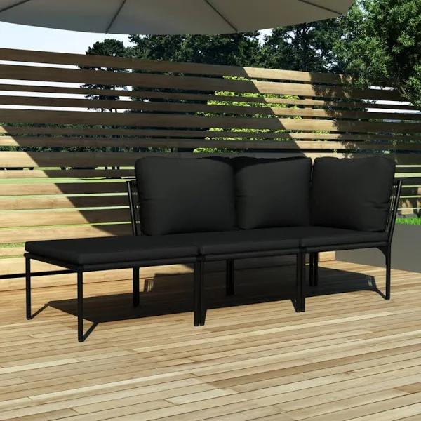 vidaXL - 3 Piece Garden Lounge Set with Cushions PVC - Black