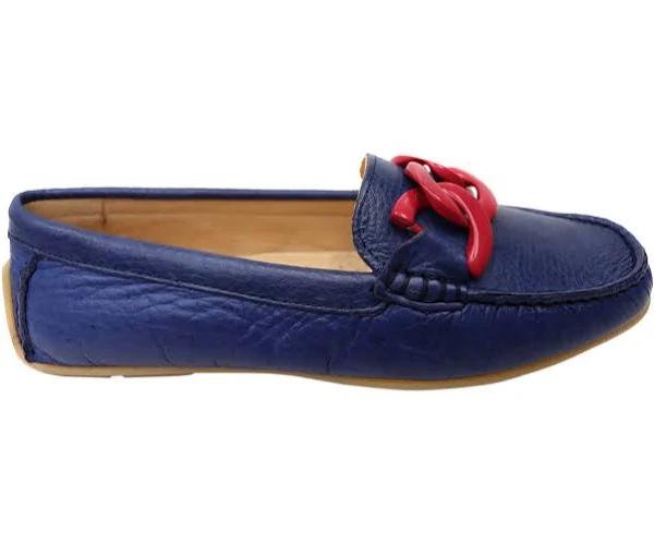 Savelli Emile Womens Comfortable Leather Loafer Shoes Made in Brazil Blue/Fuschia 8 AUS or 39 EUR