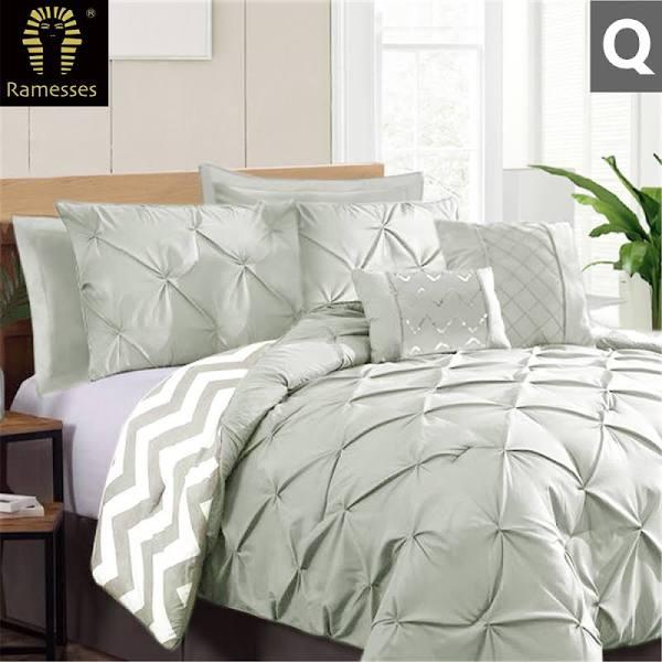 Ramesses Seven-piece Pinch Pleat Comforter Set (Queen Silver)