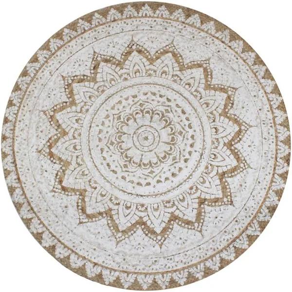 vidaXL Area Rug Braided Jute Printed 120 cm Round