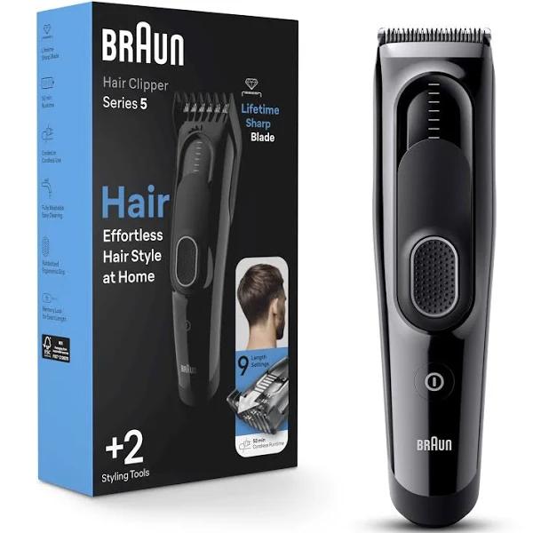 Braun Hair Clippers Series 5 5310, Hair Clippers For Men, Hair Clip from Home With 9 Length Settings, incl. Memory SafetyLock Recall Setting,