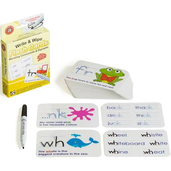 Learning Can Be Fun Write & Wipe Blending Consonants & Digraphs Flash Cards