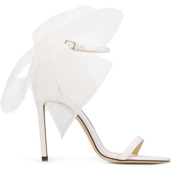 Jimmy Choo - Aveline 100 Oversized Bow Satin Sandals - Womens - White