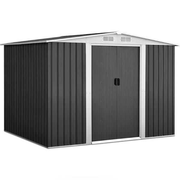 2.05 x 2.57m Steel Garden Shed With Roof - Grey