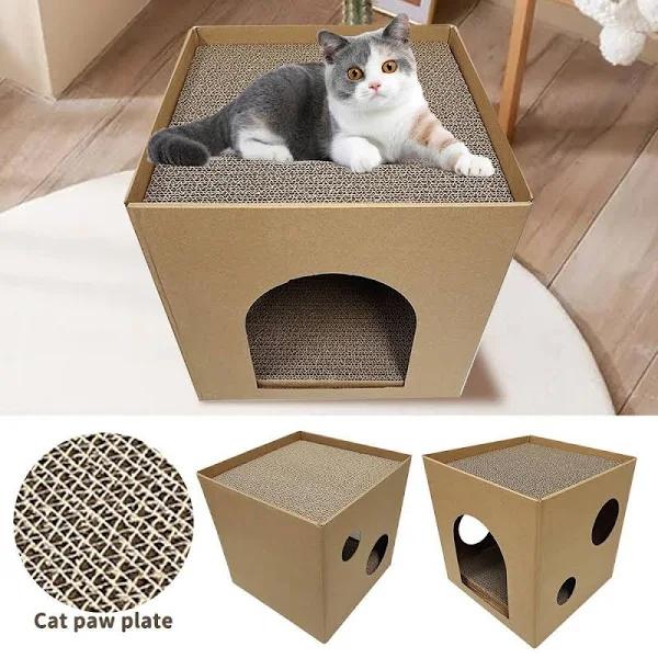 Cat Kitten Tree Cave Hidden Scratcher Scratching House Furniture Box