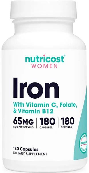 Nutricost, Women, Iron, With Vitamin C, Folate, & Vitamin B12, 180 Capsules