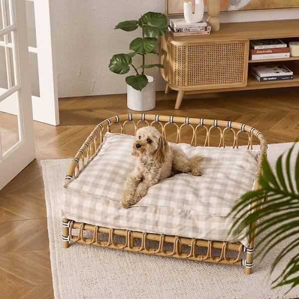 Adairs Belgian Natural Check Linen Pet Bed - Pet Bed