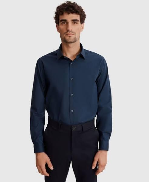 Country Road Men's Tailored Fit Poplin Stretch Shirt Navy in Size Small