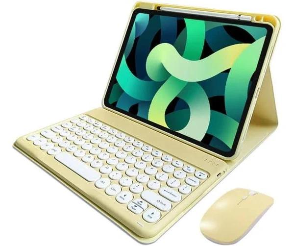 Mouse Keyboard Case for iPad 10.2" 9th/8th/7th Gen, Wireless Detachable Bluetooth Keyboard for iPad Air 3 (3rd Gen)/iPad Pro 10.5" Case (Yellow)