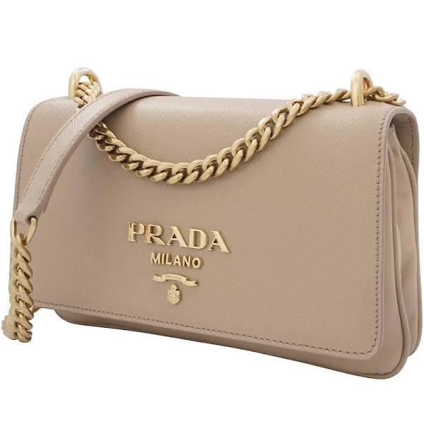 Prada Beige Soft Calf Saffiano Leather Crossbody in Beige/Beige