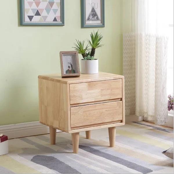 Diamonds-Home-Furniture Harper Rubberwood Double Drawer Bedside Table