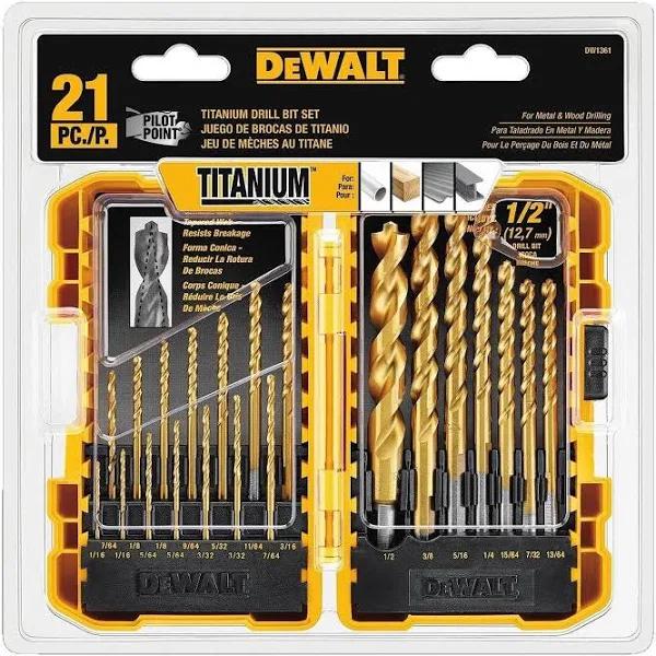 DeWalt DW1361 Titanium Pilot Point Drill Bit Set, 21-Piece