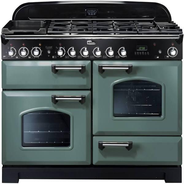 Falcon Classic Deluxe 1100mm Chrome Fitting Dual Fuel Freestanding Cooker - Mineral Green CDL110DFMGCH