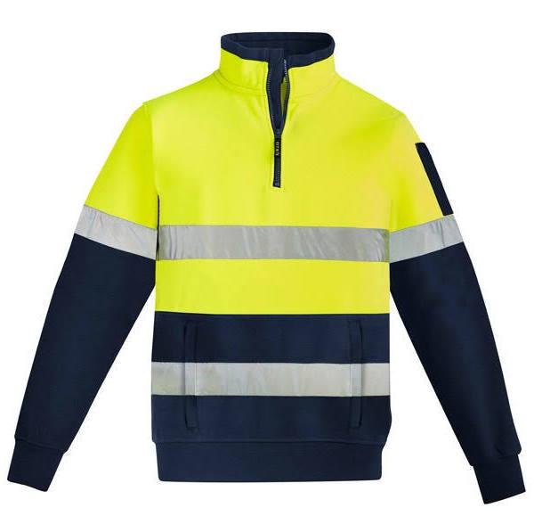 Syzmik Mens Hi Vis 1/4 Zip Pullover Hoop Taped Yellow/Navy Small