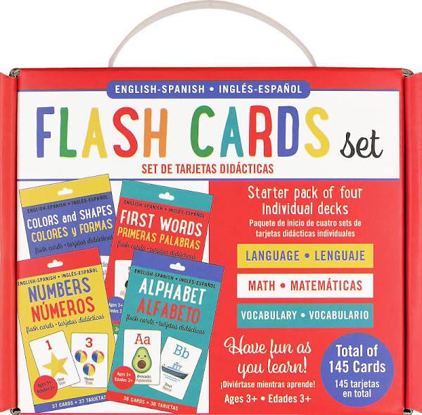 Bilingual Flash Cards - Alphabet, Colors & Shapes, First Words, and Numbers (English/Spanish) (Set of 4)