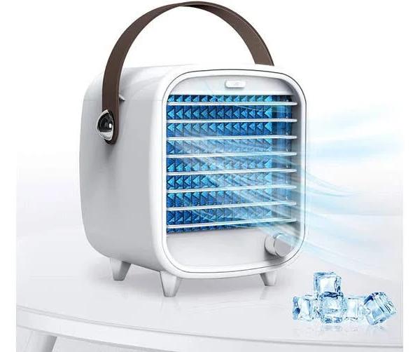 Portable Air Conditioner Fan, Small Desktop Air Cooler Fan, USB Powered Personal Cooling Fan, Built-in Ice Box, Strong Wind, Night Light Feature, For